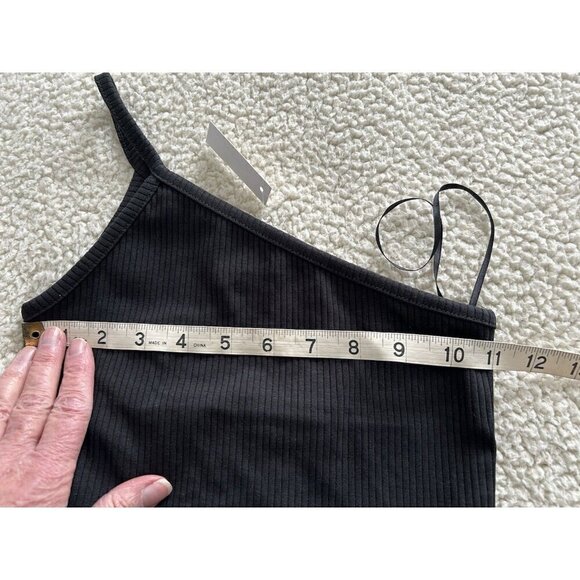 Madewell One Shoulder Crop Tank Top in Sleekhold Rib Knit Black Size XS - Picture 6 of 7